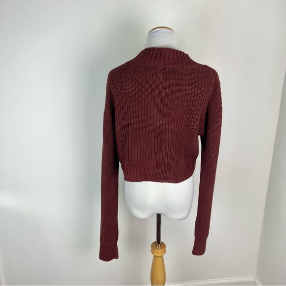 Free People Emilie Cropped Twist Front Cable Sweater Cherry Cola Red Size L - Picture 6 of 8